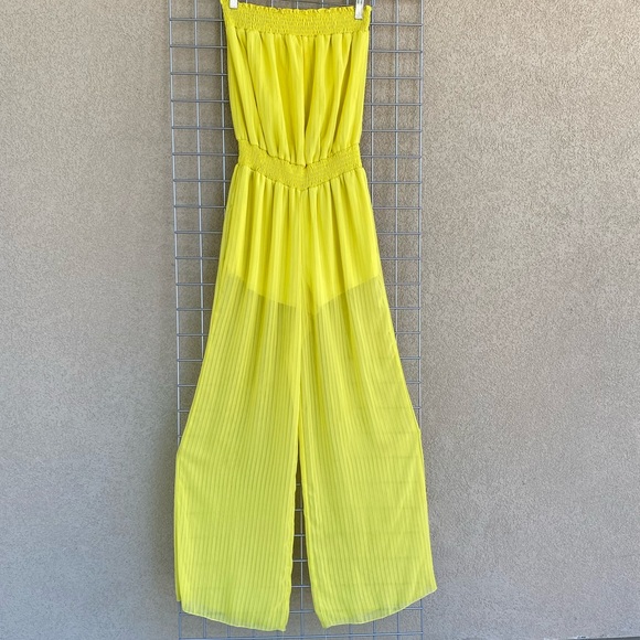 Sunny Mia Mustard Pleated Chiffon Jumpsuit - Picture 4 of 5